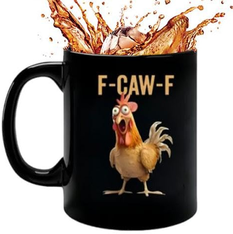 F-Caw-F Taza divertida de pollo con nombre personalizado F-Caw-F humor de pollo de cerámica, regalo para hombres y mujeres, tazas de café de 11 onzas