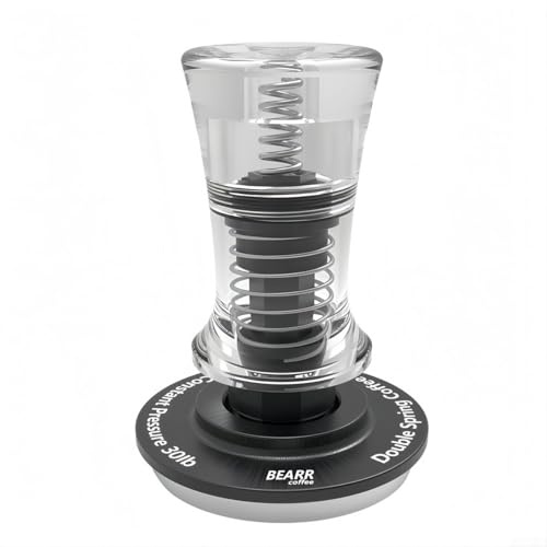 Gettimore Pressino per caffè con pressione calibrata da 13,6 kg, gonna di livellamento integrata e manico in acrilico trasparente, nero, dimensioni 51/53/53,75/58,35 mm