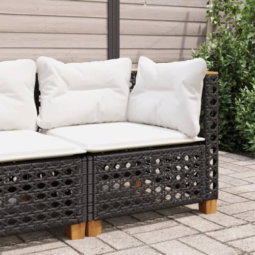 QUAHEAS trädgårdshörnsoffa med kudde, svart, väderbeständig loungesoffa i polyratan, modulär design för terrass och balkong, bekväm utomhussoffa