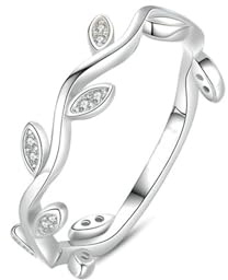 Tolldek Freundschaftsringe Weißgold 9K/14K/18K, Blatt Trauringe mit Diamant Echtschmuck, Verlobungsring Au 375/585/750 Weiß Gold, Gr.47-65