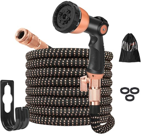 BALABA Expandable Garden Hose Pipe - 100ft Lightweight Hosepipes for Garden | Flexible Hose with 3/4, 1/2 Solid Brass Fittings, Leak proof Expanding Water Pipe with 10 Modes Function Spray Gun