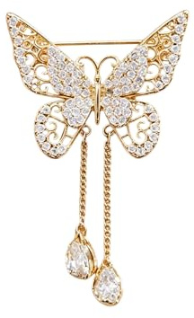 Lätt Lyxig Tofsfjärilsbrosch, Ihålig Diamantbrosch, Cheongsam-pressslå/anti-exponeringsspänne/tillbehör For Kostymrock(Gold)