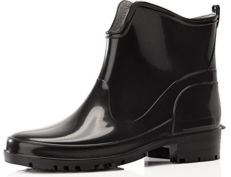 Ladeheid Botines de Agua en PVC para Mujer Botas de Lluvia Botines Impermeables de Caucho Zapatos de Goma para Primavera Wellington Boots Botas Cortas LA-930 (Negro/Negro, 38 EU)