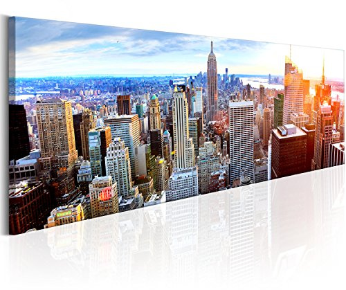 B&D XXL - Leinwandbild NY City Stadt, 135x45 cm, 1-teilig, Schlafzimmer | Hochwertige Leinwand, sofort aufhängbar, ideal fürs Wohn- oder Schlafzimmer, wasserfest und lichtecht, langlebig, stilvoll