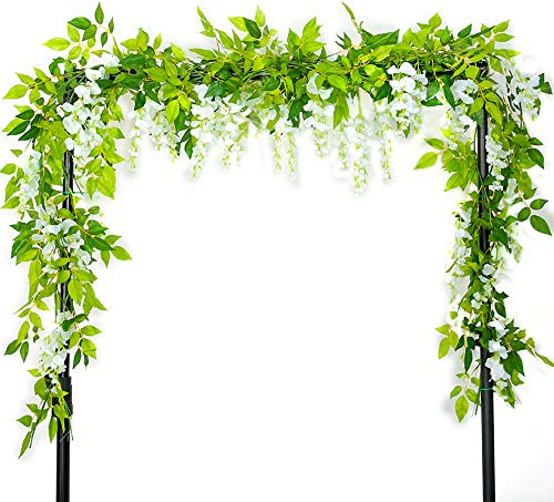 2 Stück Künstliche Blumen Weiß, 2m lange Glyzinien Künstlich Girlande, Deko Wisteria Blumen Girlanden Künstliche, Kunstpflanze Girlanden Wisteria Hängende für Draußen Balkon Garten Hochzeit Party