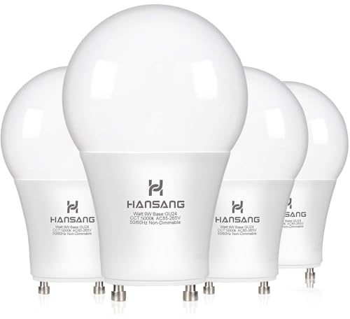 GU24 LED Light Bulb, 5000K Daylight, 60W Equivalent, 900 Lumens CRI 85+, 2 Prong GU24 Light Bulbs A19 Shape, 9W LED Twist and Lock Pin Base with Two Prongs for CFL Replacement, Non-Dimmable 4 Pack