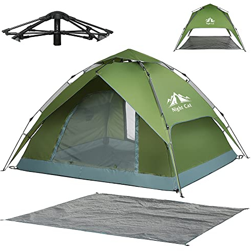 Night Cat Pop Up Tent, 2-3 Persons Instant Camping Tents with Footprint Tarp & Rainfly, Double Layer Waterproof Automatic Quick Setup Popup Tent
