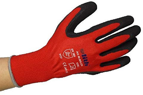 1 Paar ULITH® Feinstrick-Montagehandschuhe mit Latex-Soft-Beschichtung - rot/schwarz - Größe 7