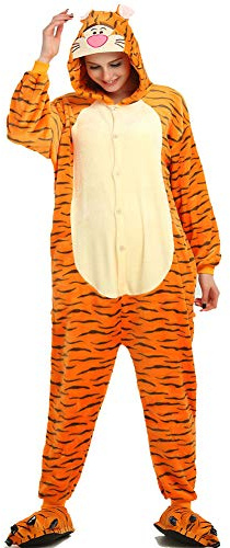 Onesie vuxna pyjamas kvinnor varma nattkläder hemkläder dinosaurie söm enhörning djur tecknad lekdräkt flanell pyjamas overall, Tiger, L