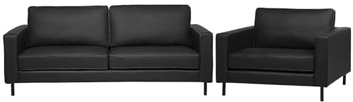 Beliani Wohnzimmer Set Sofa Sessel Leder Moderne Wohnzimmermöbel in Schwarz Savalen