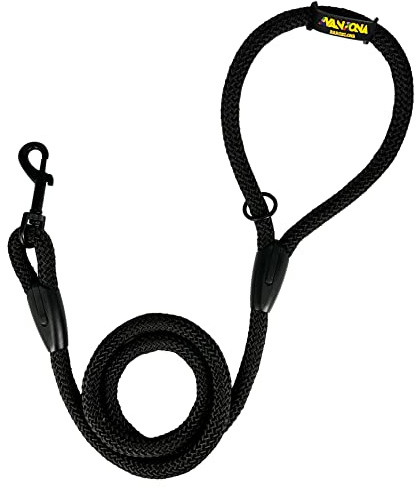 Correa de Entrenamiento clásica para Perros, Cuerda de Nylon, Fabricada en España, para Perros pequeños, medianos y Grandes. 120CM. Negro