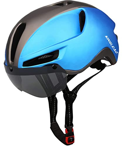 Fahrradhelm,KINGLEAD Fahrradhelm Herren Damen mit Visier Abnehmbarem Magnetischem MTB Helm Erwachsene mit USB Licht Waschbares Innenfutter Radhelm Herren Einstellbar 57-62CM (KL088)