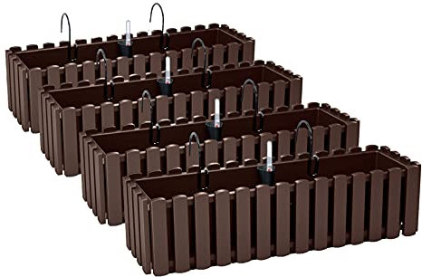 4X Bac À Fleurs Pot À Fleurs avec Supports - 58 x 18 x 16,2 cm - Système d'Irrigation pour Pots de Fleurs Balcon Boîtes à Fleurs, Marron