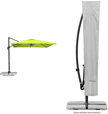 Schneider Sonnenschirm Rhodos Junior, Grün (apfelgrün), 270x270 cm quadratisch, Gestell Aluminium/Stahl, Bespannung Polyester, 18 kg & Schutzhülle für Ampelschirme, silbergrau, bis 300 cm Ø