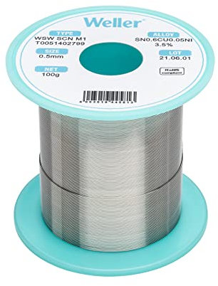 Weller WSW SCN M1 (T0051402799) Filo Saldante, Ø 0.5mm, 100g, Lega Sn99.3Cu0.6Ni0.05, Contenuto di Fondente 3,5%