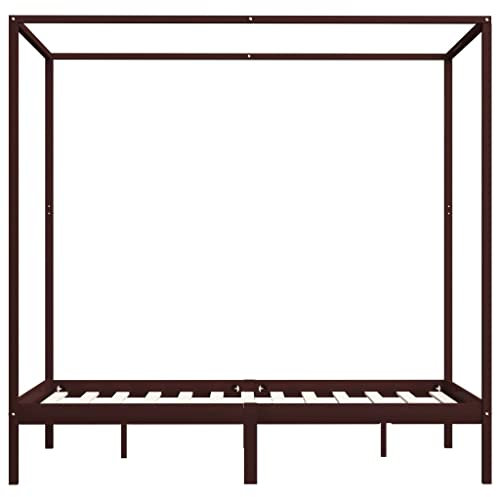 Atlojoys Himmelbett-Gestell, Holzbett, Massivholzbett, Bettrahmen, Für Erwachsene, Kinder, Jugendliche Bettrahmen aus Dunkelbraun Massivholzkiefernholz 204 x 124 x 200 cm