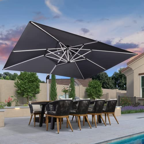 PURPLE LEAF Sombrilla Terraza 3 x 4 m, Sombrillas Grandes, Rectangular de Aluminio, Rotación de 360°, Parasoles Jardín, con Manivela y Protección UV 50+, Gris