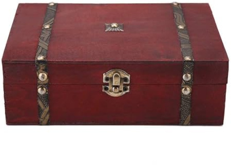 Vintage Treasure Box, Wooden Jewelry Storage Box, Old Fashioned Antique Decorative Cosmetics Storage Box Handmade Gift Case with Metal Lock for Storing Pearl Chest, 23*16*7.5cm/9.1*6.3*3.0 In