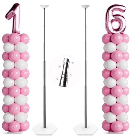 TEKXYZ Telescoping Balloon Stand Set of 2, 1.5ft to 7ft Free Adjustable Metal Balloon Column Stand for Party Decorations