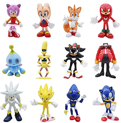 Mini Figures Set, 12PCS Sonnic Ornament Cake Toppers Birthday Party Supplies Cupcake Figurines Birthday Party Cake Decoration Supplies for Party Decoration Supplies Baby Shower