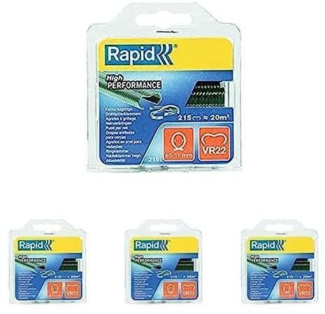 Rapid VR22 Agrafes à Grillage en Acier Galvanisé, Plastifié Vert, Compatible avec les Grillages 5-11mm, Idéal pour Sécuriser Cages & Clôtures, 215 Pièces,Emballage sous Blister (40108802), Paquet de 4