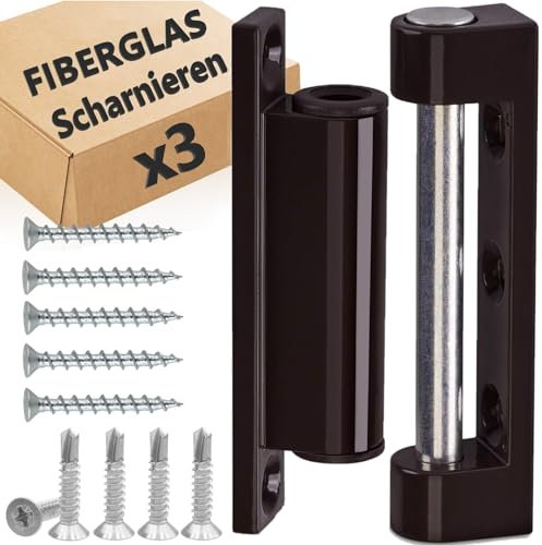 Fiberglas Tür und fenster scharniere Satz mit 3 Stück - Türscharnier, Türband, Fensterband, renovierband, fensterbeschläge ersatzteile, für Insektenschutz-Tür, Drehkippbeschlag (braun, 3x Scharnier)