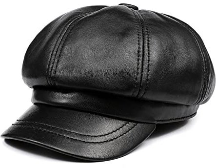 tcax Baskenmütze Damen Leder Vintage Baskenmütze Damen Newsboy Cap Rosa Baker Boy Cap Damen Winter Achteckige Mütze,Schwarz,59-60Cm