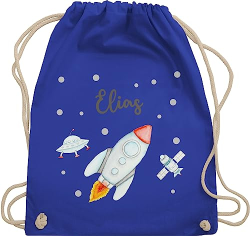 Turnbeutel Rucksack - Weltall - Rakete mit Name personalisiert I Flugrakete I Raumfahrt I Weltraum I Astronaut Geschenk - Unisize - Royalblau - wechsel beutel tasche planeten raketen rücksack nasa