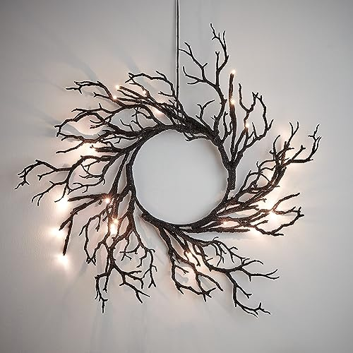 Lights4fun Halloween-Kranz mit LED-Beleuchtung – Künstlicher Türkranz mit Fairy-Lichtern – Dekoration für Tür, Wand oder Fenster Innen & geschützten Außenbereich – 40 cm ø