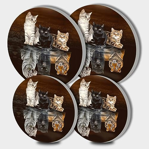 Walarky Cat and Tiger Picture Round Hob Covers Animal Reflection 4-Piece Stove Plate Cooker Hob Covers for Cookers Top Burner Gas Range Protector Cookware Accessories Cooktop Farmhouse Decor