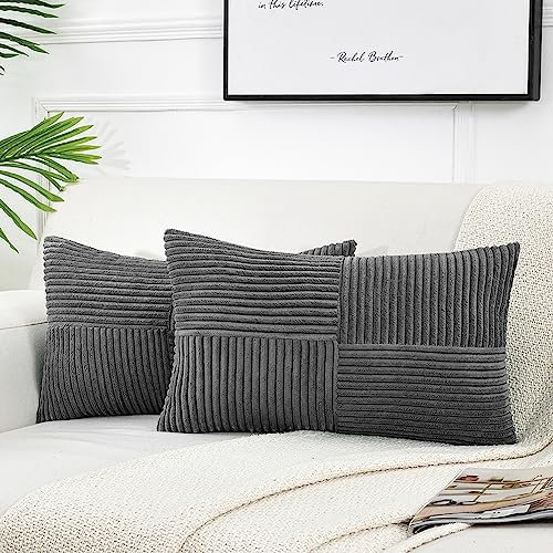 FDTERN 2er Set Dunkelgrau Kordsamt Kissenbezug 30x50CM Weich Moderne Dekorative Kissenbezüge Kissenhülle Dekokissenbezug Sofakissen Dekokissen Boho Deko für Sofa Schlafzimmer Wohnzimmer Balkon