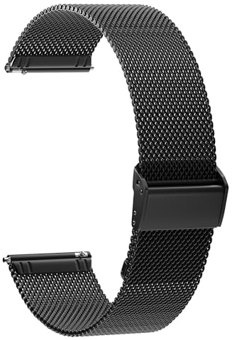 AidorMax Bracelet de Montre 22 mm en Acier Inoxydable à Maille - Bracelet de Remplacement Réglable à Dégagement Rapide pour Montres Connectées et Montres Bracelets Homme/Femme (22 mm, Noir)