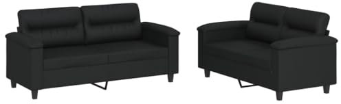 vidaXL Juego de Sofás 2 pzas, Sillones de TV con Cojines, Sofás de Descanso Relax, Asientos Tapizados para Salón Hogar, Cuero Sintético Negro