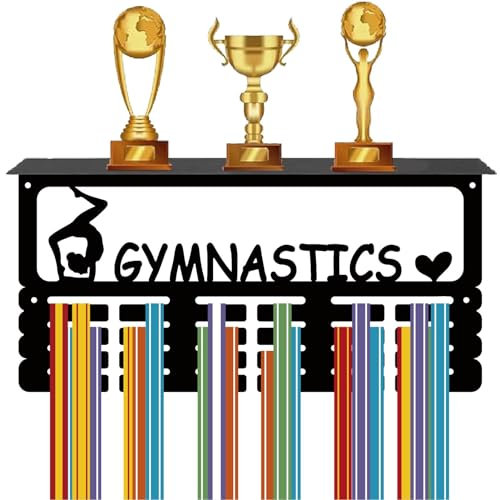 CREATCABIN Gymnastik-Medaillenhalter,Trophäenregal,Medaillenaufhänger Mit Regalständer,Sport,4 Reihe,Wandhalterung,Für Mehr als 70 Medaillen Für Damen,Laufen,Schwimmen,Auszeichnungenständer,40x20x10cm