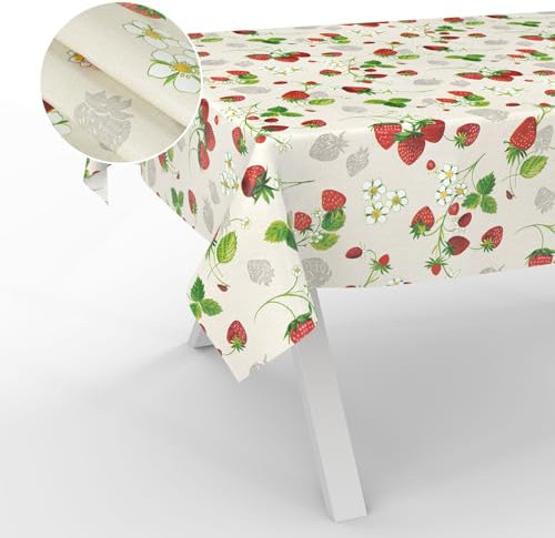 Wachstuch-Tischdecke Tischdecke abwaschbar Wachstuch Garten-Tischdecke Outdoor Indoor 100x140cm Schnittkante Erdbeeren