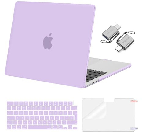 MOSISO Funda Compatible con MacBook Air 13 Pulgadas M5 M4 M3 M2 2026 2025-2022 A3449 A3240 A3113 A2681,Carcasa para Macbook Air 13,6&Teclado Tapa&Pantalla Protector&Adaptador Tipo C,Púrpura