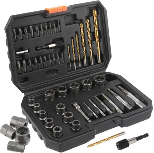 TVWVT 48-teiliges Spiralschraubendreher-Set, Linkshand-Bohrerset, Mutter-Extraktoren-Set, Schrauben-Extraktoren, Multi-Spline Lug Nut Remover für abgenutzte, beschädigte, gebrochene Bolzen Schrauben