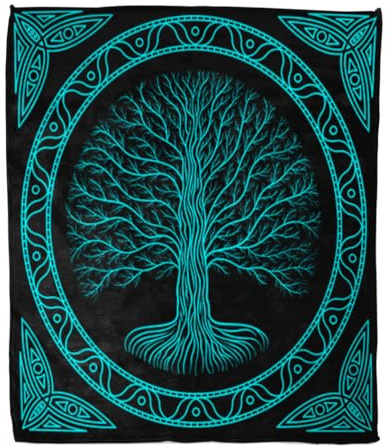 Coperta decorativa per la casa, con albero di Yggdrasil nero e blu, calda e morbida e accogliente coperta in flanella per letto, divano, divano e sedia, adatta per tutte le stagioni, 203,2 x 152,4 cm