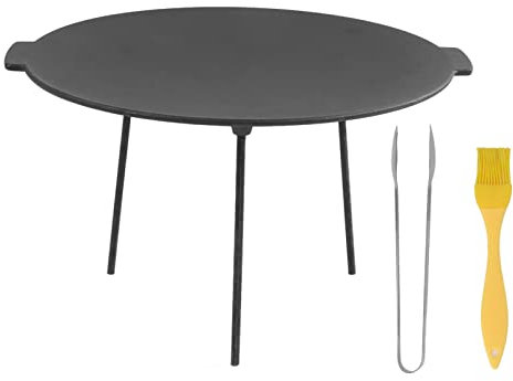 Disco per Cucinare Fuoco, 47,5x44cm Piastra per Barbecue Rotonda Resistente, Piastra in Ghisa con Piedini per Barbecue, Calore con Manici e 3 Gambe Rimovibili per Barbecue da Campeggio All'aperto