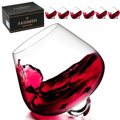 FAHIMEH Bicchieri Whisky Rum Cognac vino Cristallo Rotanti Senza Stelo Degustazione Vetro Inclinati Liquore brandy Cocktail Tumbler Grappa Bicchiere Personalizzato Regalo Set da 6pc 200ml
