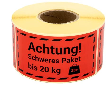 MD Labels Etiquetas de advertencia en rollo, 100 x 50 mm, paquete pesado hasta 20 kg, 500 unidades, pegatinas para envíos