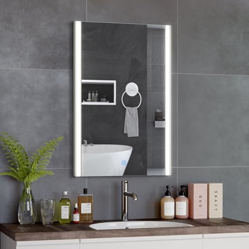 CLIPOP LED Spiegel Bad Mit Beleuchtung 50X70CM, Badezimmer Wandspiegel mit Touch-Schalter, 3-Farben Licht Modus,Badezimmerspiegel, Wasserdicht IP44