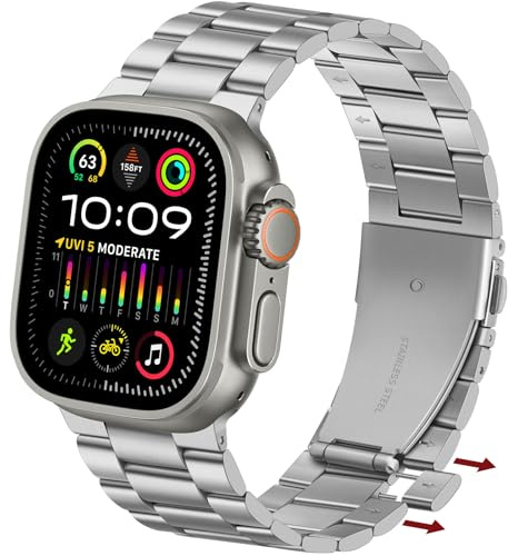Anlinser Metallarmband kompatibelt med Apple Watch 49 mm, 46 mm, 45 mm, 44 mm, 42 mm, inga verktyg krävs, ersättningsband för iWatch Ultra 3/2/1 SE serie 11 10 9 8 7 6-1 (silver)