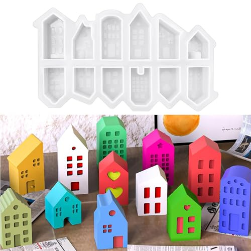 Pack of 12 House Silicone Moulds Casting Mould, MUAECH DIY Art Mini House, Plaster Molds for Casting Home, Mold for Candles Soap DIY Resin Crafts Home Decoration