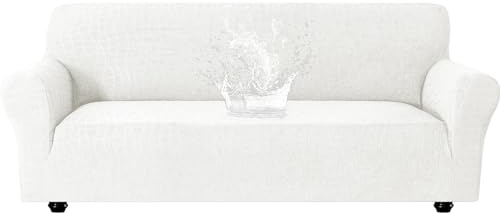 Ystyle Stretch Sofa Überzug 4 Sitzer, Wasserabweisend Elastisch Couch Bezug Mit Armlehnen, Universal Sofaschoner rutschfest für Hunde Katzen und Haustiere, Waschbare Sofa Cover, Creme