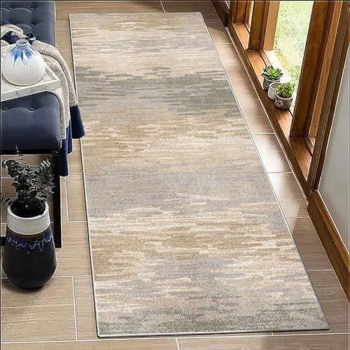 BORKOY Alfombra Pasillo Cocina 60x350 cm - Antideslizante Extra Larga - Color Marrón Claro Clásico - Alfombra Área Lavable para Corredores, Comedor, Lavadero - Superficie Suave con Base de Goma