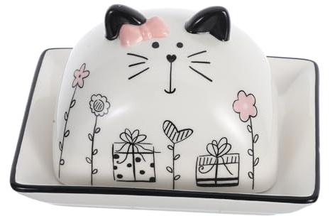 FUNOMOCYA Beurrier Coupe Beurre en Céramique avec Couvercle, Boîte à Beurre Pratique et Solide, Design Chat Cartoon, Cuisine et Restaurants