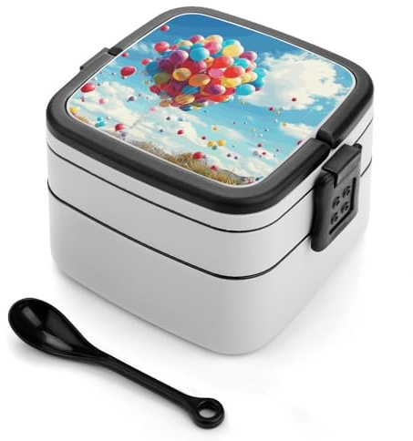 GHENBLT Palloncini colorati Bento Box per adulti impilabili a 2 strati, contenitori riutilizzabili a prova di perdite, contenitori per il pranzo per adulti da viaggio 935,5 g con cucchiaio, scatole