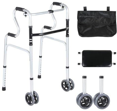 Déambulateur Cadre De Marche Vertical Pour Personnes Handicapées, Âgées Et Adultes, Avec Siège, En Aluminium, Charge 180 Kg, Avec Plaque De Siège.