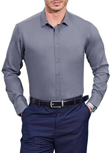 Casey Kevin Camisa Manga Larga Hombre Bambú Camisas Vestir Casual Camisas Sin Plancha Hombre para Oficina Traje Boda, XL